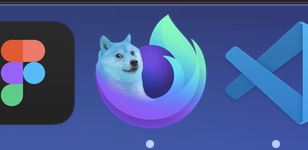 Firefox icon shown in dock with funny meme dog